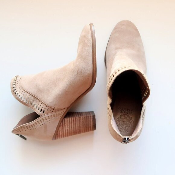 Vince Camuto Beige Suede Leather Block Heel Ankle Boots / Booties Size 9 - Picture 12 of 16